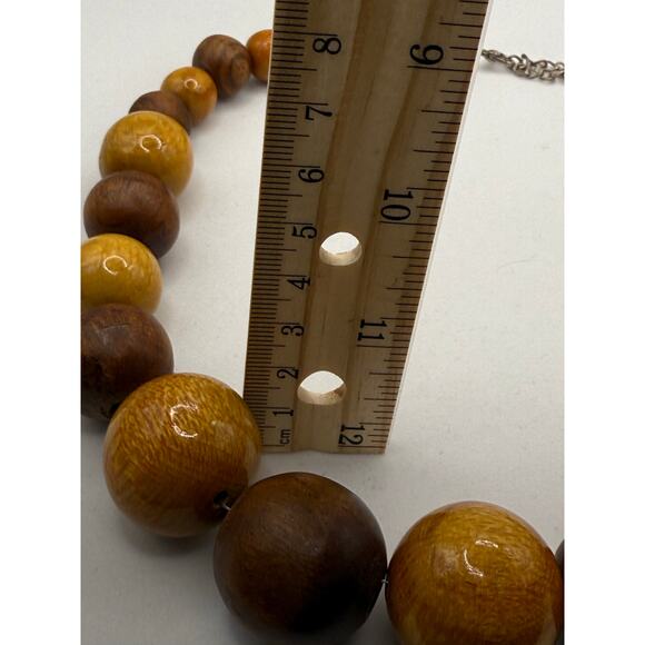 Vintage Retro Wood Beaded Chunky‎ Boho Necklace - Picture 4 of 6